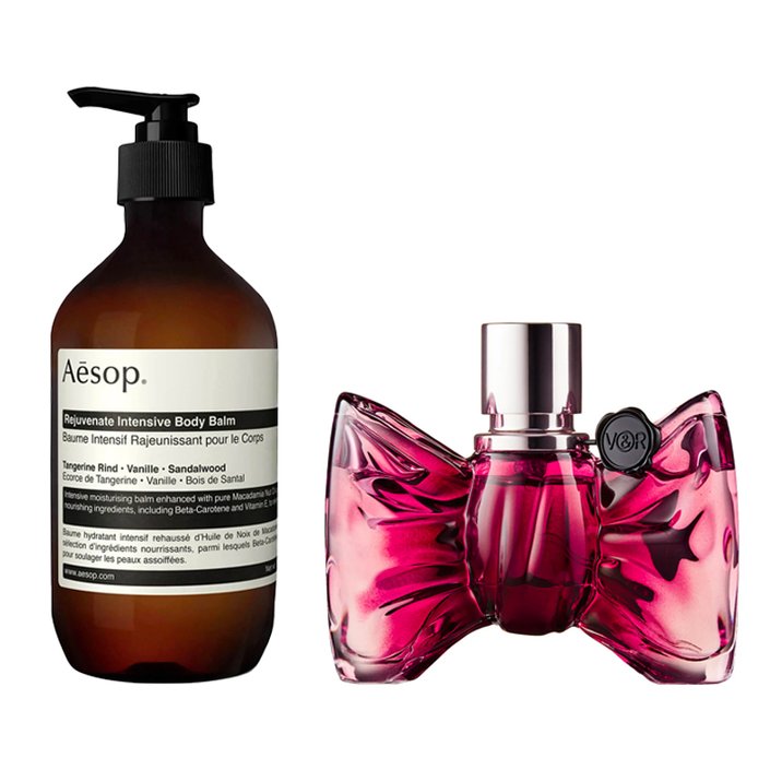 Aēsop Rejuvenate Intensive Body Balm and Viktor & Rolf Bonbon Eau de Parfum