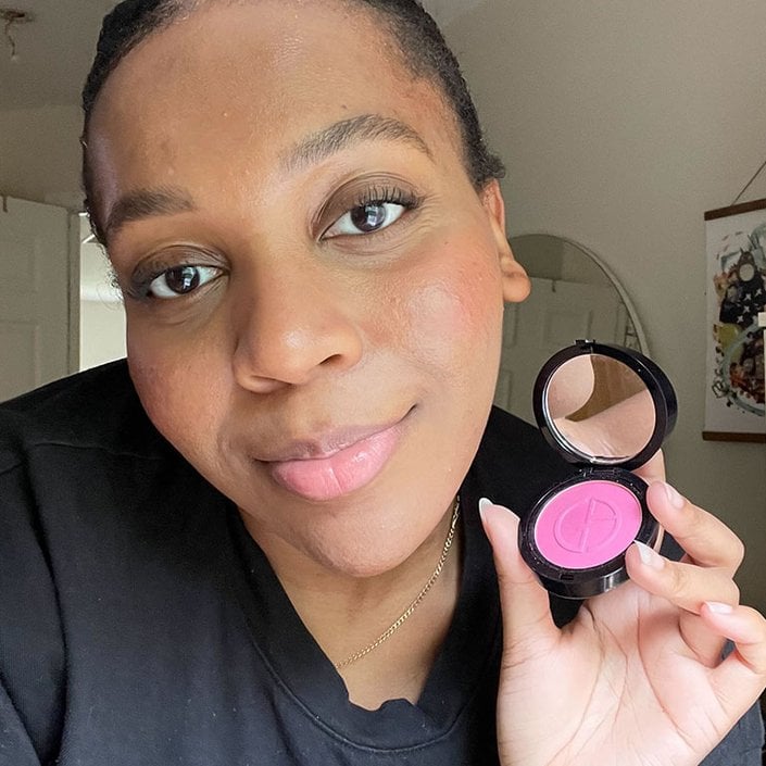 Kat wearing Giorgio Armani Beauty Luminous Silk Glow Blush in Ecstasy