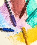 colored mascara wands and swatches