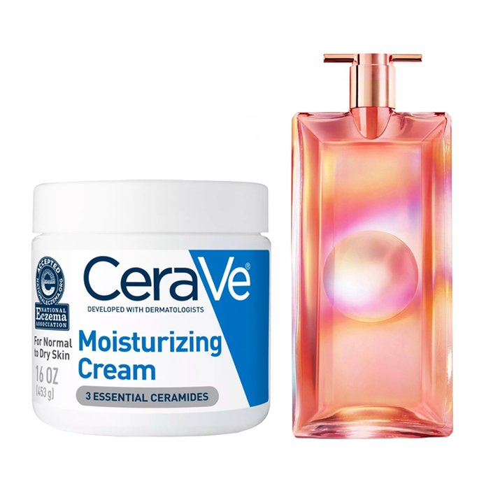 CeraVe Moisturizing Cream and Lancôme Idôle Eau de Parfum Nectar