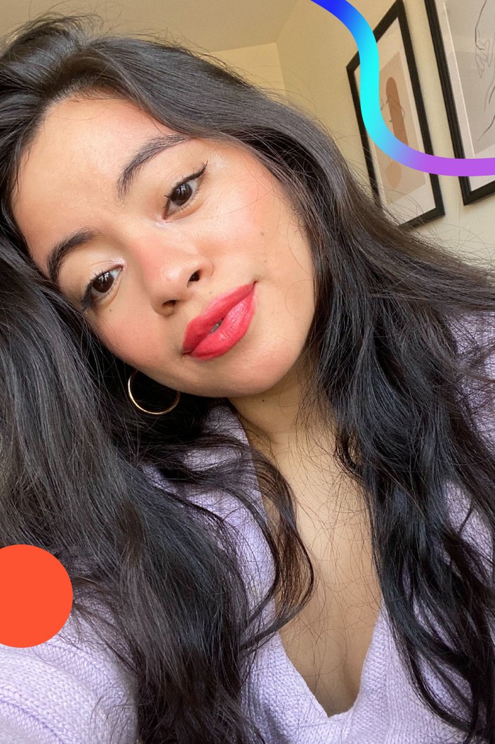 person wearing red lipstick