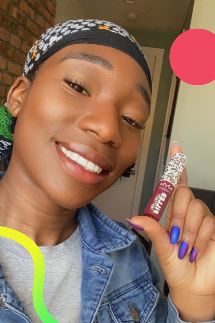 person wearing faint red lipstick