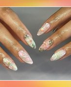 Image of fairycore nails on a graphic background