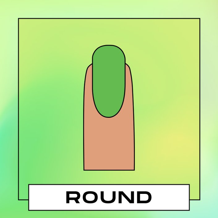 Illustration of a finger with a green round nail on a green background