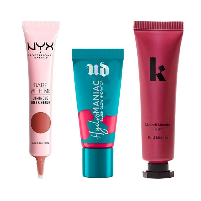 NYX Professional Makeup Bare With Me Luminous Cheek Serum, urban decay hydromaniac blush, kulfi cream blush