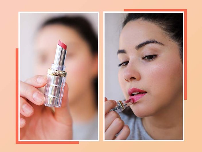 Melissa applying lipstick